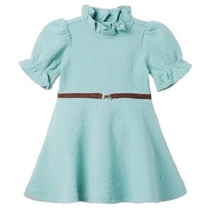 Janie and Jack Girls 3T Matelasse Cowgirl Dress, Aquifer Blue w/Faux Suede Belt